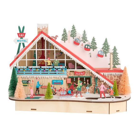Mid-Century Modern Ski Lodge Large Light Up LED Christmas Decor Laser Wood NEW - Picture 1 of 8